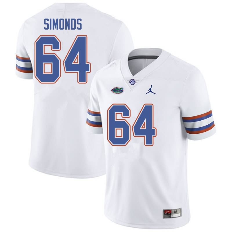 Men's NCAA Florida Gators Riley Simonds #64 Stitched Authentic Jordan Brand White College Football Jersey NRA0465LZ